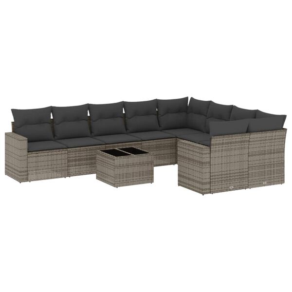 vidaXL 10 Piece Garden Sofa Set with Cushions Grey Poly Rattan