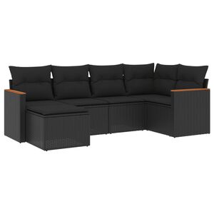 vidaXL 7 Piece Garden Sofa Set with Cushions Black Poly Rattan
