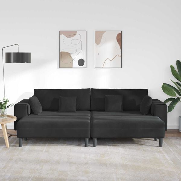vidaXL Sofa with Cushion 3 pcs Black Velvet