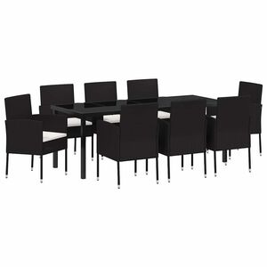 vidaXL Garden Dining Set with Cushion 9 pcs Black Poly Rattan
