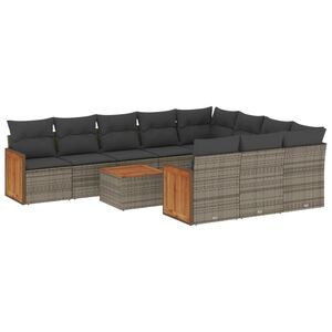 vidaXL 11 Piece Garden Sofa Set with Cushions Grey Poly Rattan
