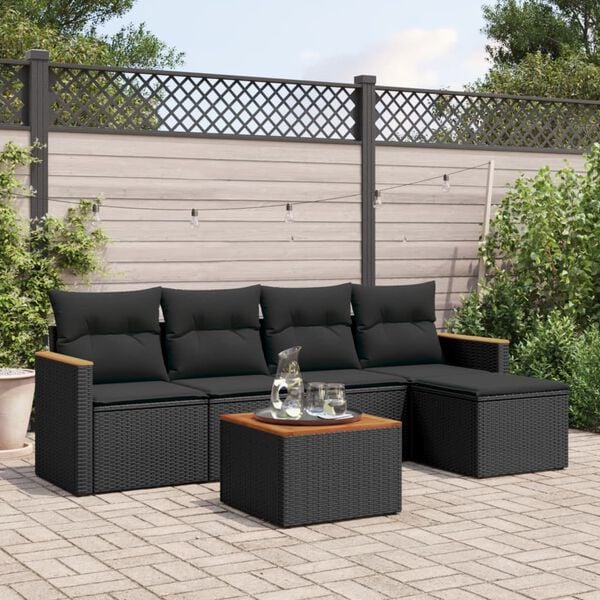 vidaXL 6 Piece Garden Sofa Set with Cushions Black Poly Rattan