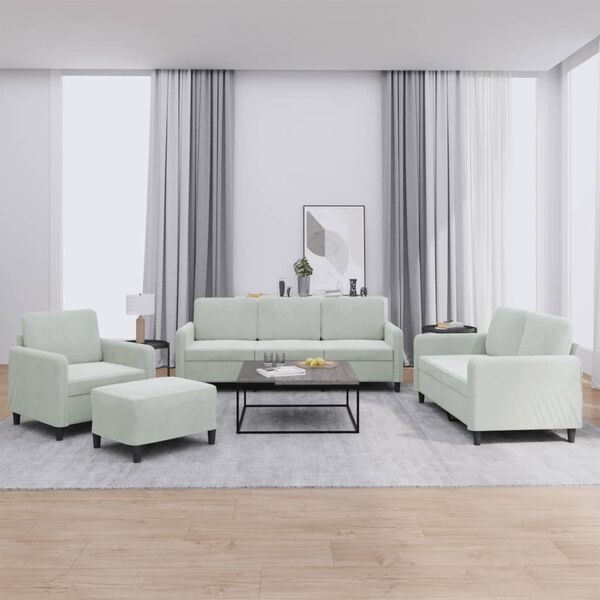 vidaXL 4 Piece Sofa Set Light Grey Velvet