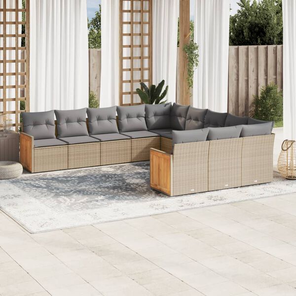 vidaXL 11 Piece Garden Sofa Set with Cushions Beige Poly Rattan