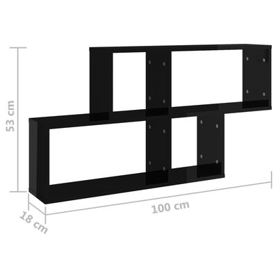 vidaXL Wall Shelf High Gloss Black 100x18x53 cm Engineered Wood