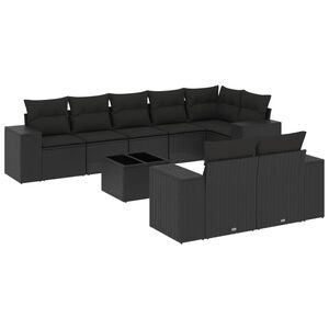 vidaXL 9 Piece Garden Sofa Set with Cushions Black Poly Rattan