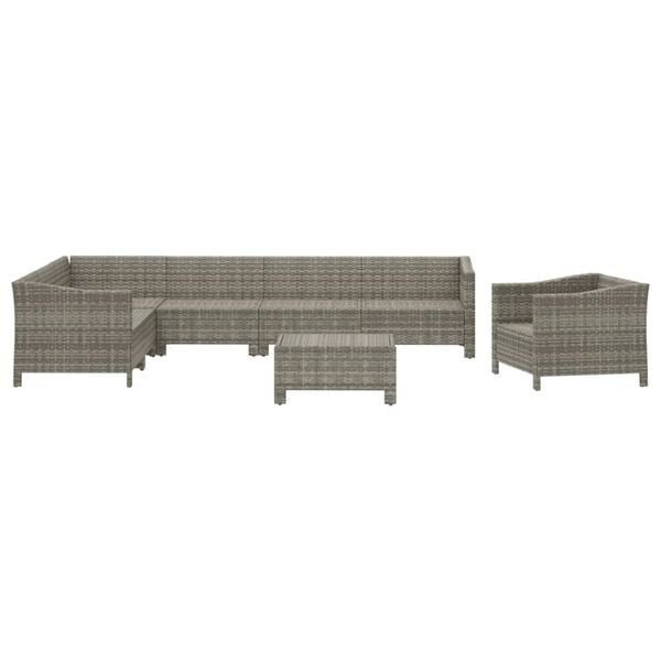 vidaXL 8 Piece Garden Lounge Set with Cushions Grey Poly Rattan