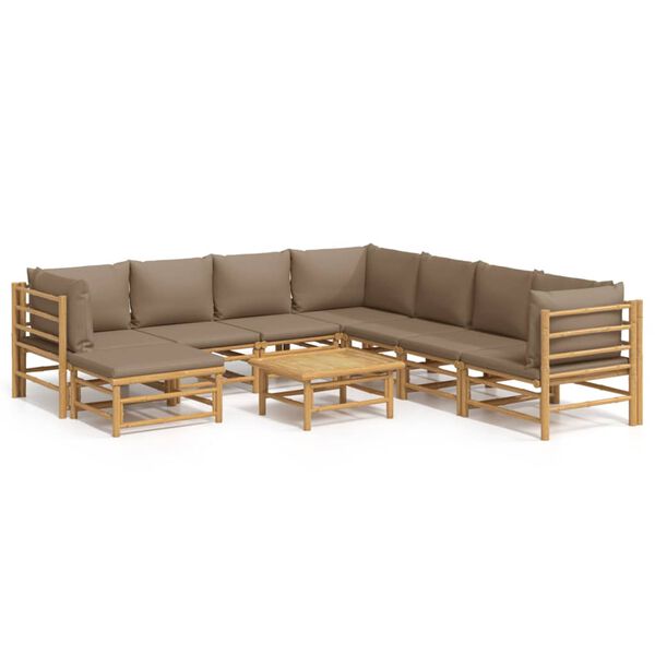 vidaXL 9 Piece Garden Lounge Set with Taupe Cushions Bamboo