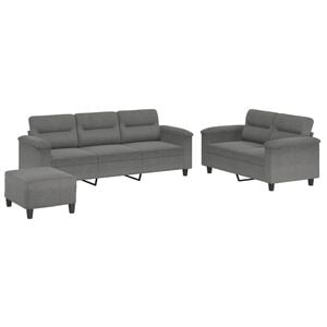 vidaXL 3 Piece Sofa Set with Cushions Dark Grey Microfibre Fabric