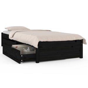 vidaXL Bed Frame without Mattress with Drawers Black Single