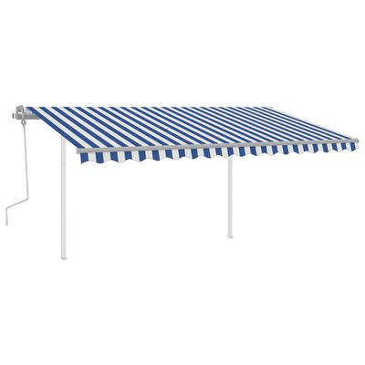 vidaXL Manual Retractable Awning with Posts 4x3 m Blue and White