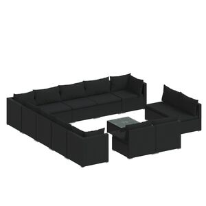 vidaXL 14 Piece Garden Lounge Set with Cushions Black Poly Rattan