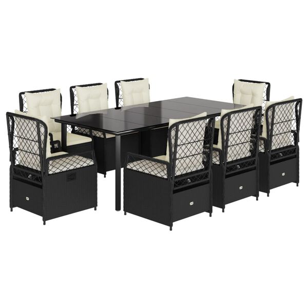 vidaXL 9 Piece Garden Dining Set with Cushions Black Poly Rattan