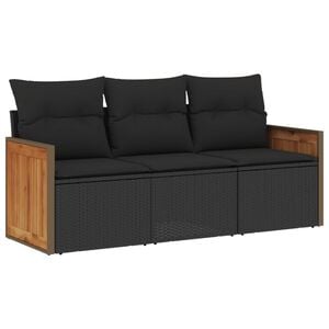 vidaXL 3 Piece Garden Sofa Set with Cushions Black Poly Rattan
