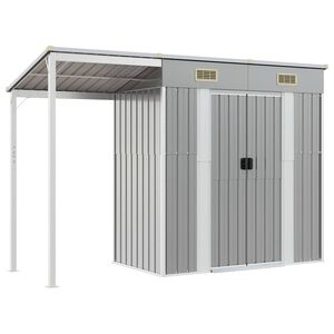 vidaXL Garden Shed with Extended Roof Light Grey 277x107x181 cm Steel