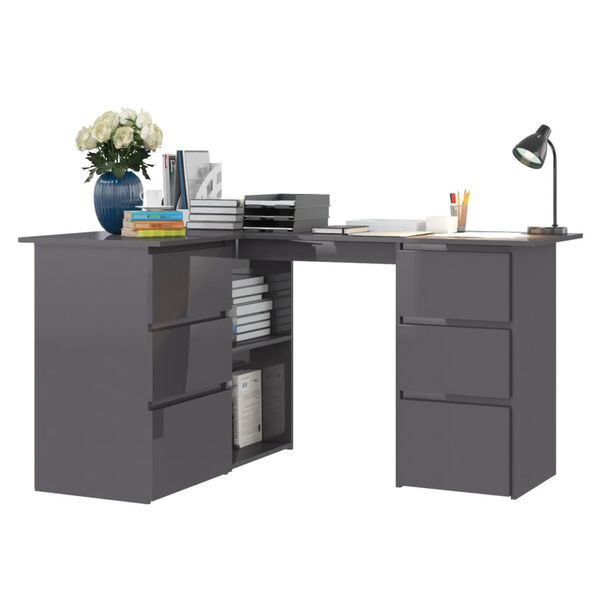 vidaXL Corner Desk High Gloss Grey 145x100x76 cm Engineered Wood