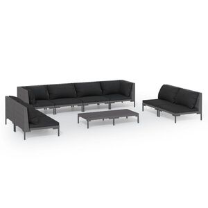 vidaXL 9 Piece Garden Lounge Set with Cushions Poly Rattan Dark Grey