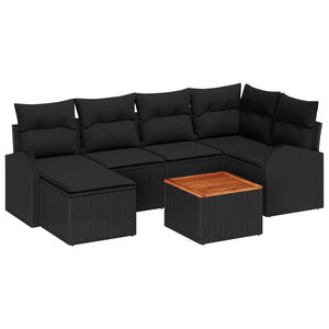 vidaXL Garden Sofa Set with Storage 7 pcs Black Poly Rattan