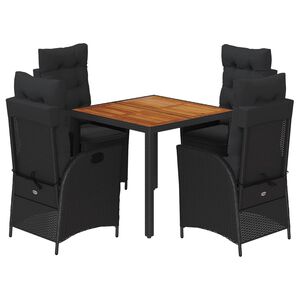 vidaXL 5 Piece Garden Dining Set with Cushions Black Poly Rattan