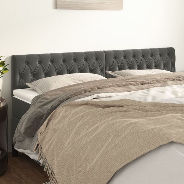 vidaXL Headboards Dark Grey 200x7x78/88 cm Velvet