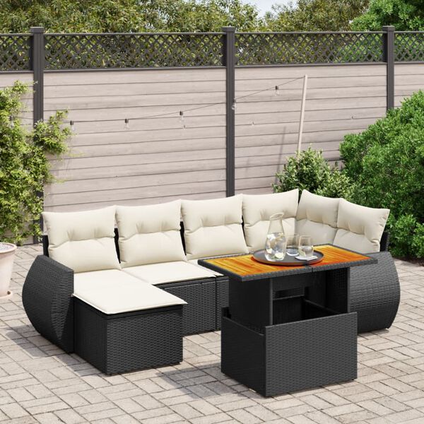 vidaXL 7 Piece Garden Sofa Set with Cushions Black Poly Rattan