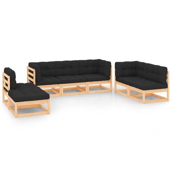 vidaXL 7 Piece Garden Lounge Set with Cushions Solid Pinewood