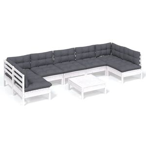 vidaXL 8 Piece Garden Lounge Set with Cushions White Solid Pinewood