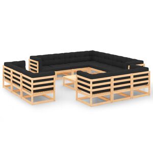 vidaXL 14 Piece Garden Lounge Set with Anthracite Cushions Solid Wood Pine
