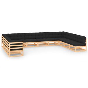 vidaXL 12 Piece Garden Lounge Set with Anthracite Cushions Pinewood