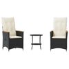 vidaXL 3 Piece Bistro Set with Cushions Black Poly Rattan