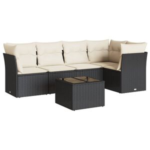 vidaXL 6 Piece Garden Sofa Set with Cushions Black Poly Rattan