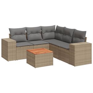 vidaXL 6 Piece Garden Sofa Set with Cushions Beige Poly Rattan