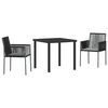 vidaXL Garden Dining Set 3 pcs Black PE Rattan