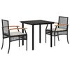 vidaXL 3 Piece Garden Dining Set with Cushions Black Poly Rattan
