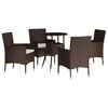 vidaXL 5 Piece Garden Bistro Set with Cushions Brown Poly Rattan