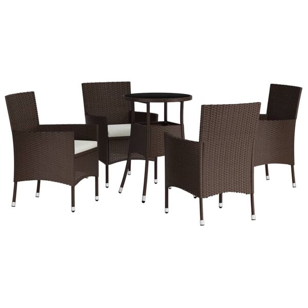 vidaXL 5 Piece Garden Bistro Set with Cushions Brown Poly Rattan