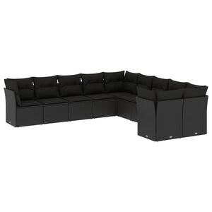 vidaXL 10 Piece Garden Sofa Set with Cushions Black Poly Rattan