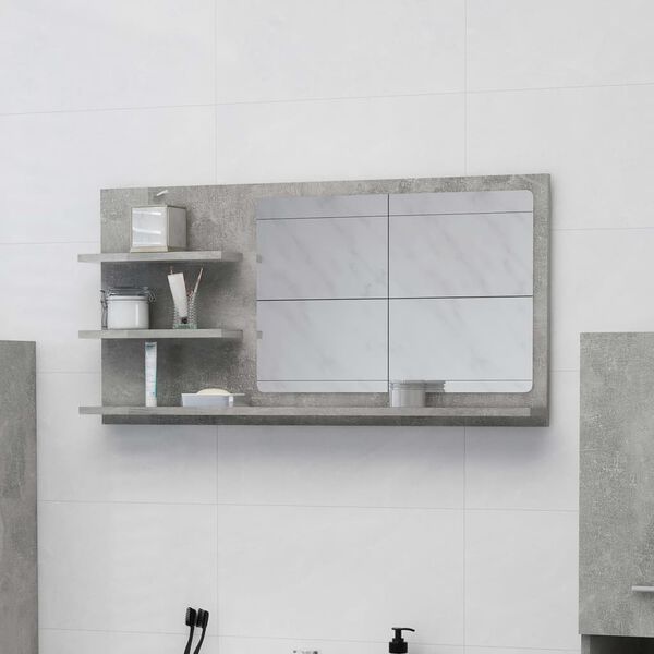 vidaXL Bathroom Mirror Concrete Grey 90x10.5x45 cm Engineered Wood
