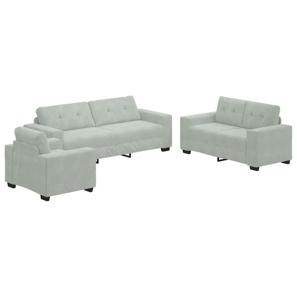 vidaXL Sofa Set 3 pcs Light Grey 221 x 80 x 80 cm Velvet