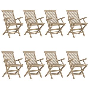 vidaXL Folding Garden Chair | Set of 8 | Grey | Solid teak wood | Medium