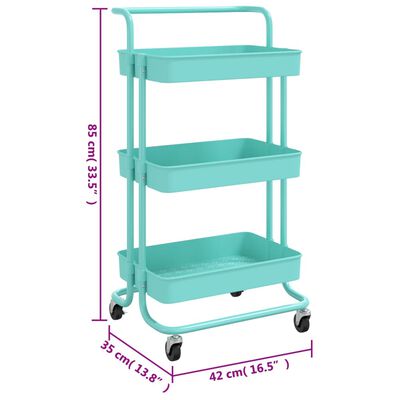 VidaXL Carrello Da Cucina 3 Ripiani Turchese 42x35x85 Cm Ferro E