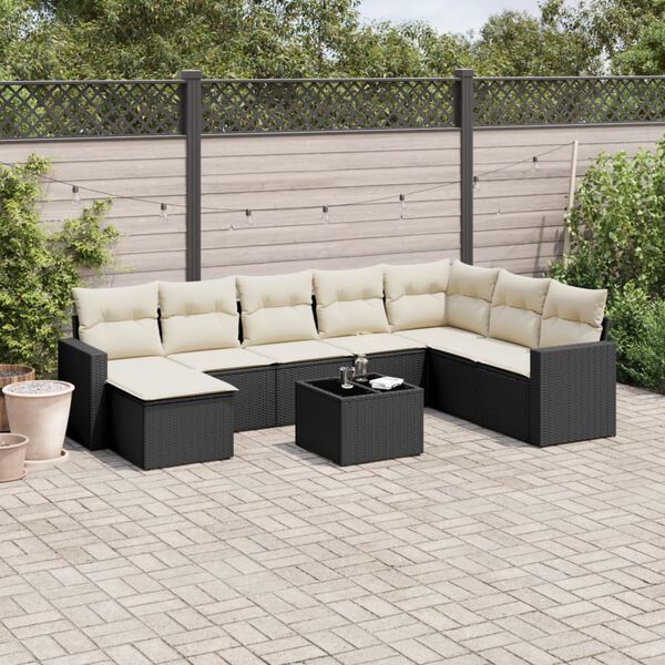 vidaXL 9 Piece Garden Sofa Set with Cushions Black Poly Rattan