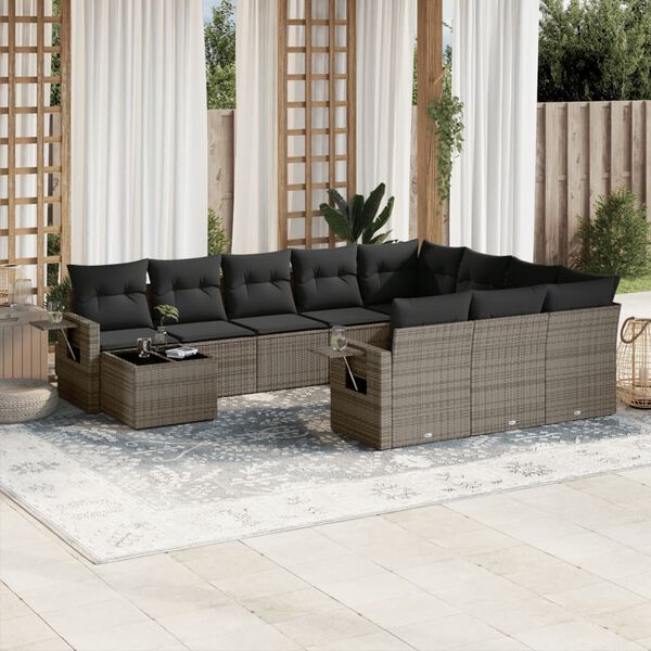 vidaXL 11 Piece Garden Sofa Set with Cushions Grey Poly Rattan