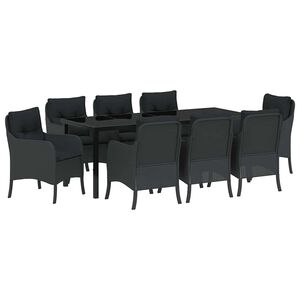 vidaXL Garden Dining Set 9 pcs Black Poly Rattan