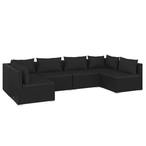 vidaXL 6 Piece Garden Lounge Set with Cushions Poly Rattan Black