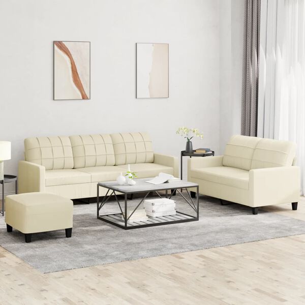 vidaXL 3 Piece Sofa Set with Cushions Cream Faux Leather