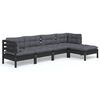 vidaXL 5 Piece Garden Lounge Set with Cushions Black Pinewood