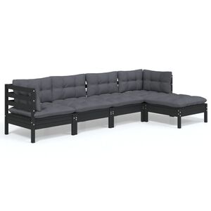 vidaXL 5 Piece Garden Lounge Set with Cushions Black Pinewood