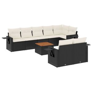 vidaXL 9 Piece Garden Sofa Set with Cushions Black Poly Rattan