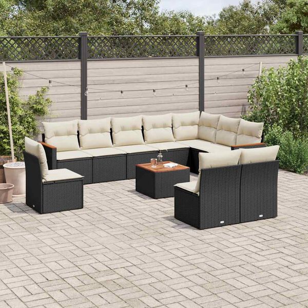 vidaXL 11 Piece Garden Sofa Set with Cushions Black Poly Rattan